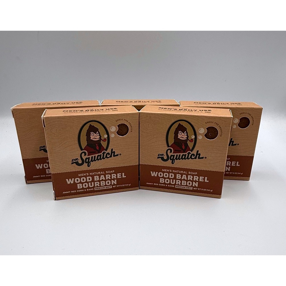 Dr. Squatch Wood Barrel Bourbon Men's Natural Soap 5oz Medium Grit 5 Pack